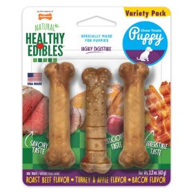 Nylabone Healthy Edibles Puppy Natural Long Lasting Dog Chew Treats Roast Beef, Turkey  Apple,  Bacon, 1ea/XS/Petite 3 ct